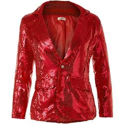 dressforfun 900995 Damen Pailletten Blazer, Langarm Glitzer Jackett, rot - Diverse Größen - (S | 303871) von dressforfun