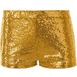 dressforfun 900996 Damen Pailletten Glitzer Shorts, sexy Kurze Hose Shorts, Gold (L | Nr. 303888) von dressforfun