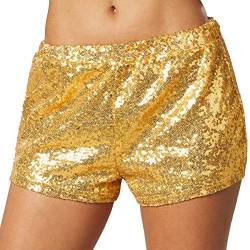 dressforfun 900996 Damen Pailletten Glitzer Shorts, sexy Kurze Hose Shorts, Gold (M | Nr. 303887) von dressforfun