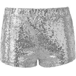 dressforfun 900996 Damen Pailletten Glitzer Shorts, sexy Kurze Hose Shorts, Silber (S | Nr. 303891) von dressforfun