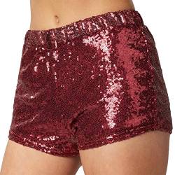 dressforfun 900996 Damen Pailletten Glitzer Shorts, sexy Kurze Hose Shorts, dunkelrot (S | Nr. 303906) von dressforfun