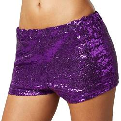 dressforfun 900996 Damen Pailletten Glitzer Shorts, sexy Kurze Hose Shorts, lila (L | Nr. 303923) von dressforfun