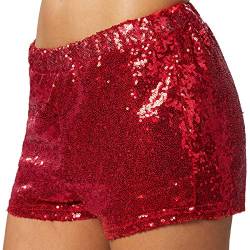 dressforfun 900996 Damen Pailletten Glitzer Shorts, sexy Kurze Hose Shorts, rot (M | N. 303912) von dressforfun