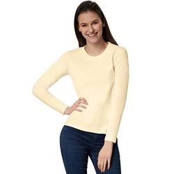 dressforfun 901005 Damen Basic Longsleeve Langarmshirt, Baumwolle, Rundhalsausschnitt - Diverse Farben und Größen - (Creme | L | Nr. 304107) von dressforfun