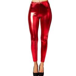 dressforfun 901008 Damen Metallic Leggings, glänzende Hose mit hoher Taille, Shiny Leggings im Wet Look für Party Tanz Disco Kostüm Fasching Karneval - Diverse Größen - (L | rot | Nr. 303609) von dressforfun