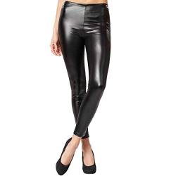 dressforfun 901008 Damen Metallic Leggings, glänzende Hose mit hoher Taille, Shiny Leggings im Wet Look für Party Tanz Disco Kostüm Fasching Karneval - Diverse Größen - (L | schwarz | Nr. 303604) von dressforfun