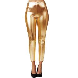 dressforfun 901008 Damen Metallic Leggings, glänzende Hose mit hoher Taille, Shiny Leggings im Wet Look für Party Tanz Disco Kostüm Fasching Karneval - Diverse Größen - (M | Gold | Nr. 303593) von dressforfun