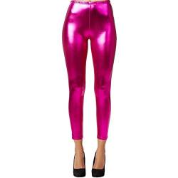 dressforfun 901008 Damen Metallic Leggings, glänzende Hose mit hoher Taille, Shiny Leggings im Wet Look für Party Tanz Disco Kostüm Fasching Karneval - Diverse Größen - (XL | pink | Nr. 303615) von dressforfun