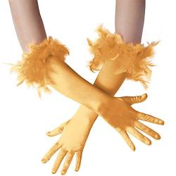 dressforfun 901030 Damen Handschuhe mit Federn, elegante Opern Federhandschuhe, Fasching Karneval - diverse Farben - (Gold | Nr. 304591) von dressforfun