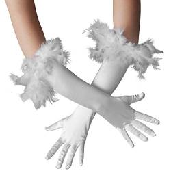 dressforfun 901030 Damen Handschuhe mit Federn, elegante Opern Federhandschuhe, Fasching Karneval - diverse Farben - (Silber | Nr. 304590) von dressforfun