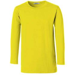 dressforfun 901033 Kinder Longsleeve, Basic Langarm Shirt mit Rundhalsausschnitt, Baumwolle - Diverse Farben und Größen - (Gelb | 116 | Nr. 304416) von dressforfun