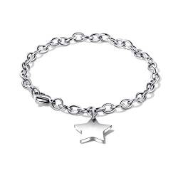 dsanbo Edelstahl Armband Armkette Stern Anhänger Silber Schmuck Panzerkette für Damen Herren von dsanbo