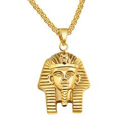 dsanbo Edelstahl Männer Halskette Anhänger Tutanchamun Ägypten Pharao Retro Schmuck Herren Kette Farbe Gold von dsanbo