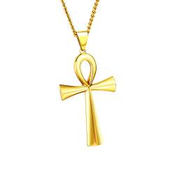 dsanbo Schmuck Edelstahl Ägypten Ankh Kreuz 62mm Anhänger Kette Halskette für Herren Jungen, Silber Gold Schwarz von dsanbo