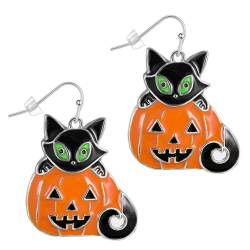 Ohrringe Halloween Ohrringe Orange Kürbis Schwarze Katze Dangle Ohrringe für Frauen Mädchen 1pair von dsbdrki
