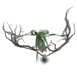 Simulierte Baumzweiste Feenstirnband mit Anhänger und Bändern Renaissance Forest Fairy Kostüm Feen -Kopfstück für Frauen Mädchen Weihnacht Cosplay Hochzeit grün von dsbdrki