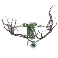 Stirnbänder Elf Kopfstück Simulierte Baumzweiste Feen -Stirnband mit Anhänger und Bändern Renaissance Forest Fairy Kostüm Feen -Kopfstück Green von dsbdrki