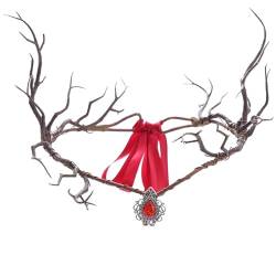 Stirnbänder Elf Kopfstück Simulierte Baumzweiste Feen -Stirnband mit Anhängern und Bändern Renaissance Forest Fairy Kostüm Kopfstück rot von dsbdrki