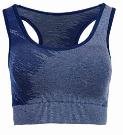 duParc Women's Active Wear BH, Racerback, schnell trocknend, Melange-Effekt, herausnehmbare Cups Sports Bra, Blau, L von duParc