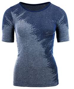 duParc Women's Active Wear Sportshirt, nahtlos, schnell trocknend, Melange-Effekt Yoga Shirt, Blau, Medium von duParc