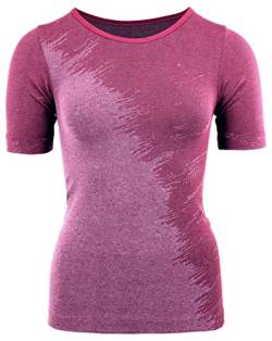 duParc Women's Active Wear Sportshirt, nahtlos, schnell trocknend, Melange-Effekt Yoga Shirt, Rot, Extra Large von duParc