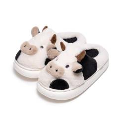 dubuto Jungen Mädchen Winter Warm Kuh Hausschuhe Rutschfeste Cow Slippers Plüsch Pantoffeln Tiere Niedliche Cartoon Hauspantoffeln Cozy Kuh Hausschuhe für Damen Herren von dubuto