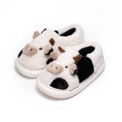 dubuto Jungen Mädchen Winter Warm Kuh Hausschuhe Rutschfeste Cow Slippers Plüsch Pantoffeln Tiere Niedliche Cartoon Hauspantoffeln Cozy Kuh Hausschuhe für Damen Herren von dubuto