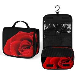 Make-up-Tasche, personalisierte Kosmetiktasche für Damen, Große rote Rosen, 22.5(fold)/41(unfold)L x 7W x 18.5H cm, Kulturbeutel von ducanll