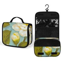 Make-up-Tasche, personalisierte Kosmetiktasche für Damen, Ölgemälde mit gelben Blumen, 22.5(fold)/41(unfold)L x 7W x 18.5H cm, Kulturbeutel von ducanll