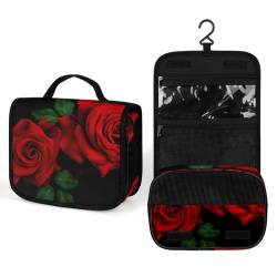 Make-up-Tasche, personalisierte Kosmetiktasche für Damen, Rote Rose Romantische Liebe, 22.5(fold)/41(unfold)L x 7W x 18.5H cm, Kulturbeutel von ducanll