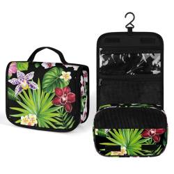 Make-up-Tasche, personalisierte Kosmetiktasche für Damen, Tropisches Blumenmuster, 22.5(fold)/41(unfold)L x 7W x 18.5H cm, Kulturbeutel von ducanll