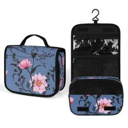 Make-up-Tasche, personalisierte Kosmetiktasche für Damen, rosa blume, 22.5(fold)/41(unfold)L x 7W x 18.5H cm, Kulturbeutel von ducanll