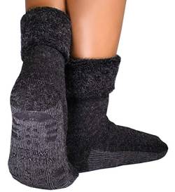 dunaro 1 Paar ABS Anti Rutsch Socken Alpaka Socken Stoppersocken Noppensocken Damen & Herren (1 Paar / 43-46 Anthrazit) von dunaro