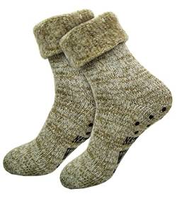 dunaro 1 Paar Extra warme und weiche Thermo ABS Anti Rutsch Socken mit Umschlag ( 1Paar Beige, 43-46) von dunaro