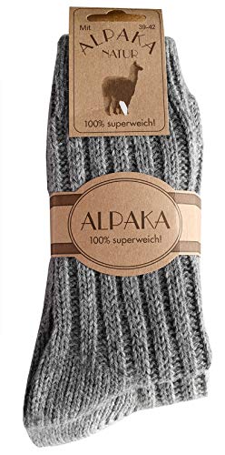 dunaro 2 Paar Alpaka Socken Wollsocken besonders kuschelig warm für Damen Herren (2 Paar / 35-38 Dunkelgrau-Grau) von dunaro