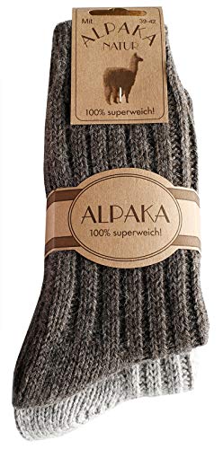 dunaro 2 Paar Alpaka Socken Wollsocken besonders kuschelig warm für Damen Herren (2 Paar / 39-42 Braun-Grau) von dunaro