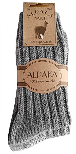 dunaro 2 Paar Alpaka Socken Wollsocken besonders kuschelig warm für Damen Herren (2 Paar / 39-42 Dunkelgrau-Grau) von dunaro