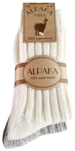 dunaro 2 Paar Alpaka Socken Wollsocken besonders kuschelig warm für Damen Herren (2 Paar / 39-42 Weiß-Grau) von dunaro