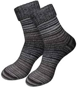 dunaro 2 Paar gestrickte Norweger-Socken Wollsocken Wintersocken kuschelig warm Damen Herren (2 Paar/ 43-46 Grau) von dunaro