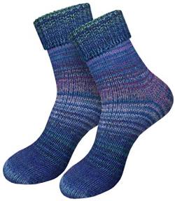 dunaro 2 Paar gestrickte Norweger-Socken Wollsocken Wintersocken kuschelig warm Damen Herren (2 Paar / 35-38 Blau) von dunaro