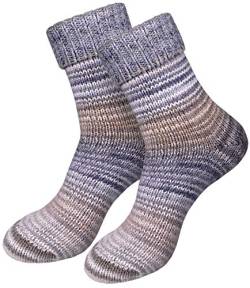 dunaro 2 Paar gestrickte Norweger-Socken Wollsocken Wintersocken kuschelig warm Damen Herren (2 Paar / 35-38 Grau-Beige) von dunaro
