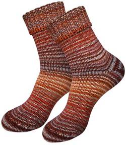 dunaro 2 Paar gestrickte Norweger-Socken Wollsocken Wintersocken kuschelig warm Damen Herren (2 Paar / 35-38 Kastanie) von dunaro