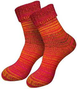 dunaro 2 Paar gestrickte Norweger-Socken Wollsocken Wintersocken kuschelig warm Damen Herren (2 Paar / 35-38 Orange-Pink) von dunaro