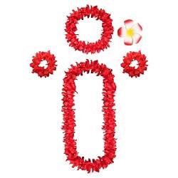 duoyif Blumenkette Deko 5Pcs Hawaiian Leis Ketten Blumen Mit Halskette Stirnband Armband Haarclips, Luau Blumengirlande Hawaiikette FüR Hochzeit Strandpartys Cheerleading Geburtstag Weihnachten (rot) von duoyif