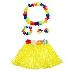 duoyif Hula Rock Hawaii Blumenkette, Party-Hula Mit Kranz, Hawaiian Gras Hula Rock Hawaii Party Kostüm Set, Grasröcke Hawaii Röcke Für Strandpartys Cheerleading Kinder Partys Bühnendekor 40Cm (Gelb) von duoyif