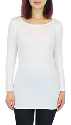 Basic Damen Langarmshirt Thermo Longshirt Frauen angeraut/Innenfutter Langarm T-Shirt Shirtkleid - 10 Farben - LD003 (S/M - 36/38, Weiß) von dy_mode