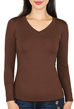 Basic Damen Langarmshirt Thermo Shirt Frauen angeraut/Innenfutter Langarm T-Shirt Unterhemd - 10 Farben - LD002 (S/M - 36/38, Braun) von dy_mode