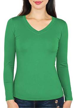 Basic Damen Langarmshirt Thermo Shirt Frauen angeraut/Innenfutter Langarm T-Shirt Unterhemd - 10 Farben - LD002 (S/M - 36/38, Grün) von dy_mode