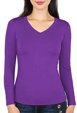 Basic Damen Langarmshirt Thermo Shirt Frauen angeraut/Innenfutter Langarm T-Shirt Unterhemd - 10 Farben - LD002 (S/M - 36/38, Lila) von dy_mode