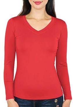 Basic Damen Langarmshirt Thermo Shirt Frauen angeraut/Innenfutter Langarm T-Shirt Unterhemd - 10 Farben - LD002 (S/M - 36/38, Rot) von dy_mode